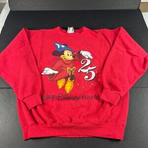 VTG Mickey Inc Mickey Mouse Fantasia Sweatshirt Extra Large Red Faded Crewneck
